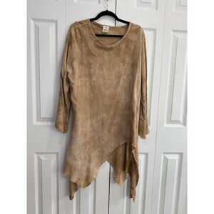 Abacá Boho Linen Tunic Blouse Top Women's 1 Camel Long-Sleeve Classic 100%Cotton